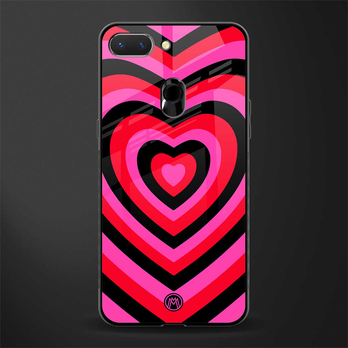 y2k black pink hearts aesthetic glass case for oppo a5 image