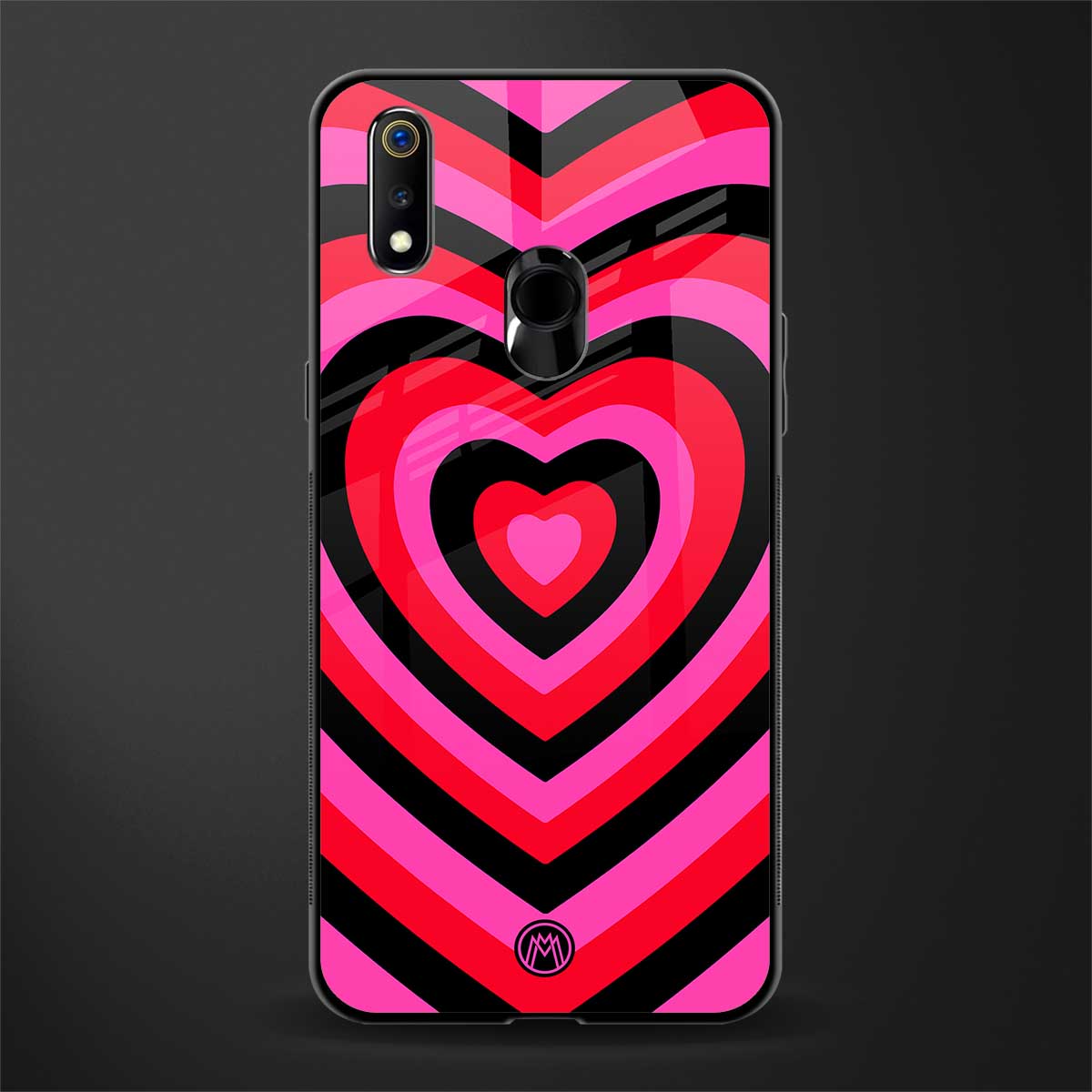 y2k black pink hearts aesthetic glass case for realme 3 pro image