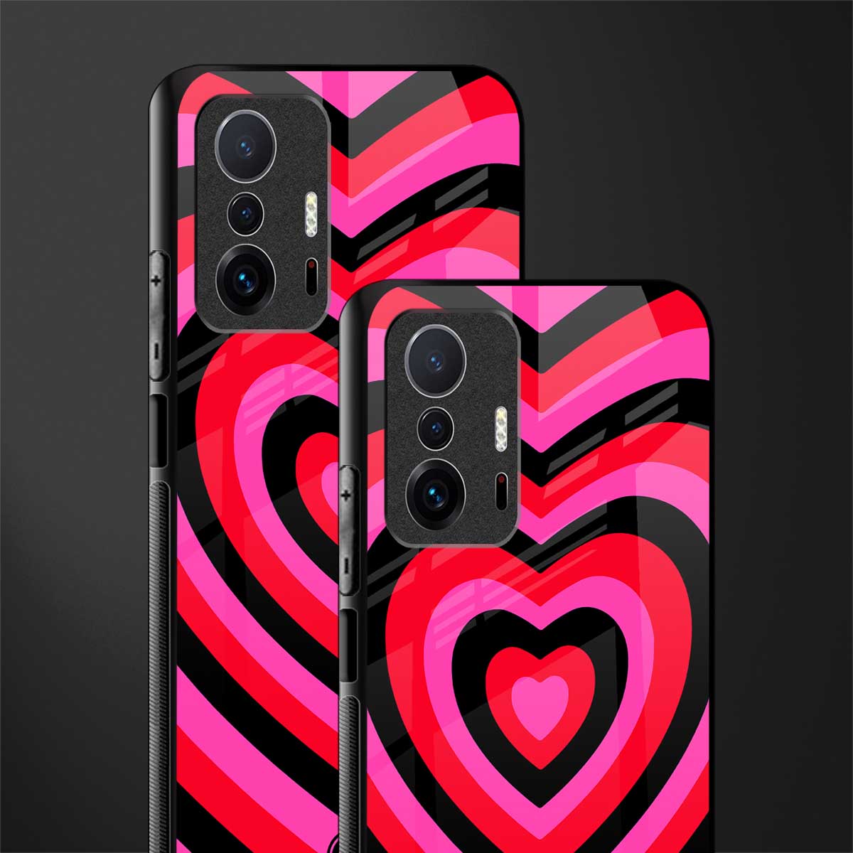 y2k black pink hearts aesthetic glass case for mi 11t pro 5g image-2
