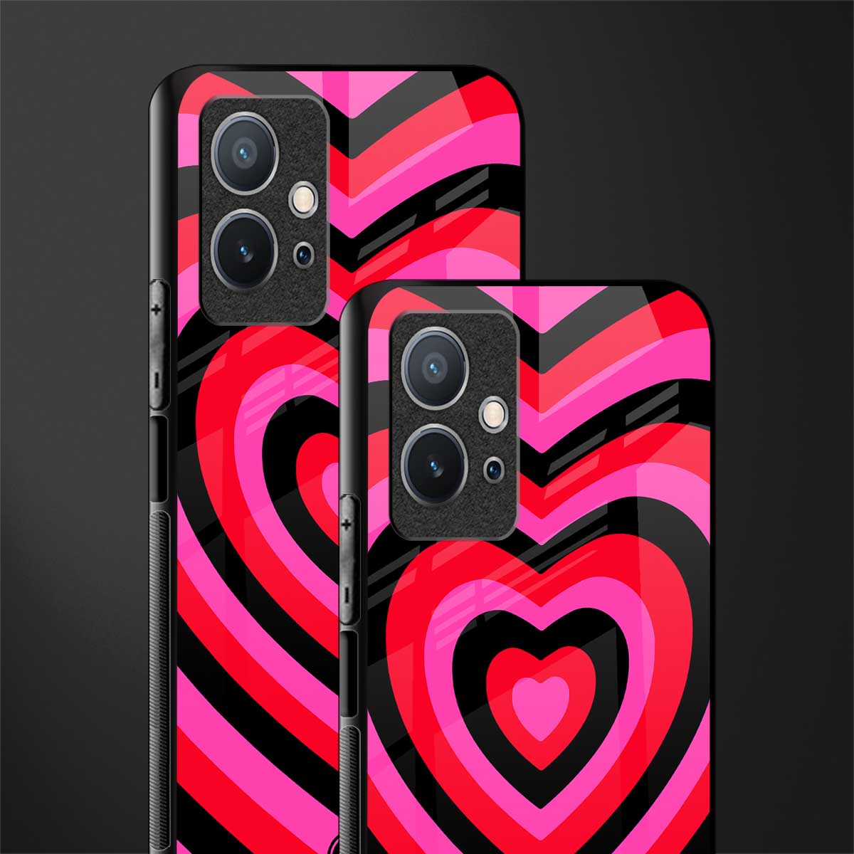 y2k black pink hearts aesthetic glass case for vivo t1 5g image-2