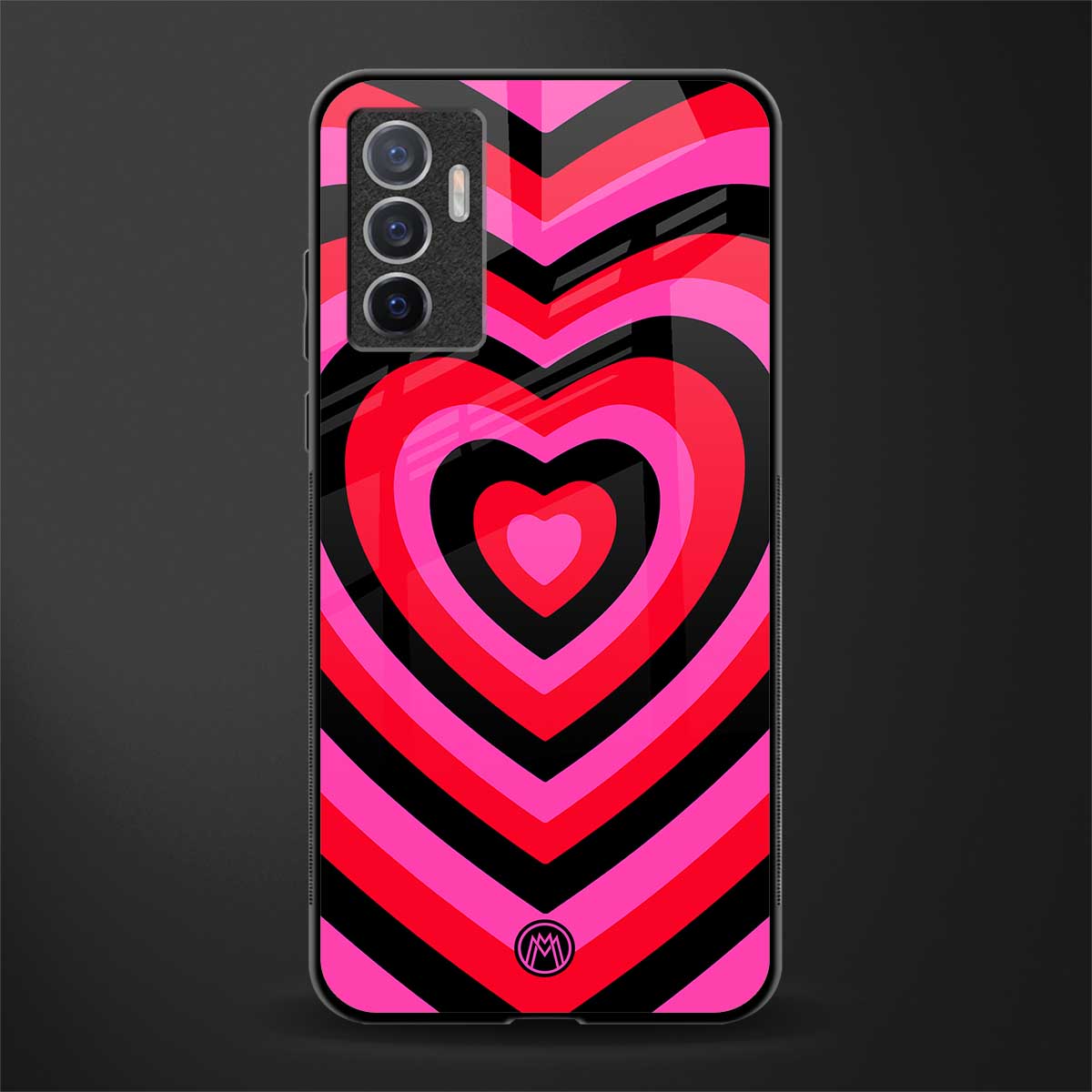 y2k black pink hearts aesthetic glass case for vivo v23e image