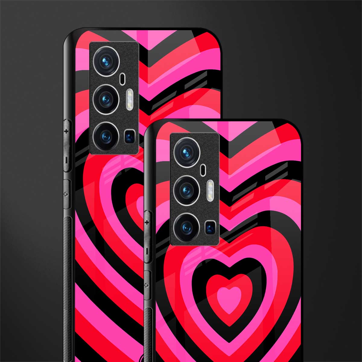 y2k black pink hearts aesthetic glass case for vivo x70 pro plus image-2