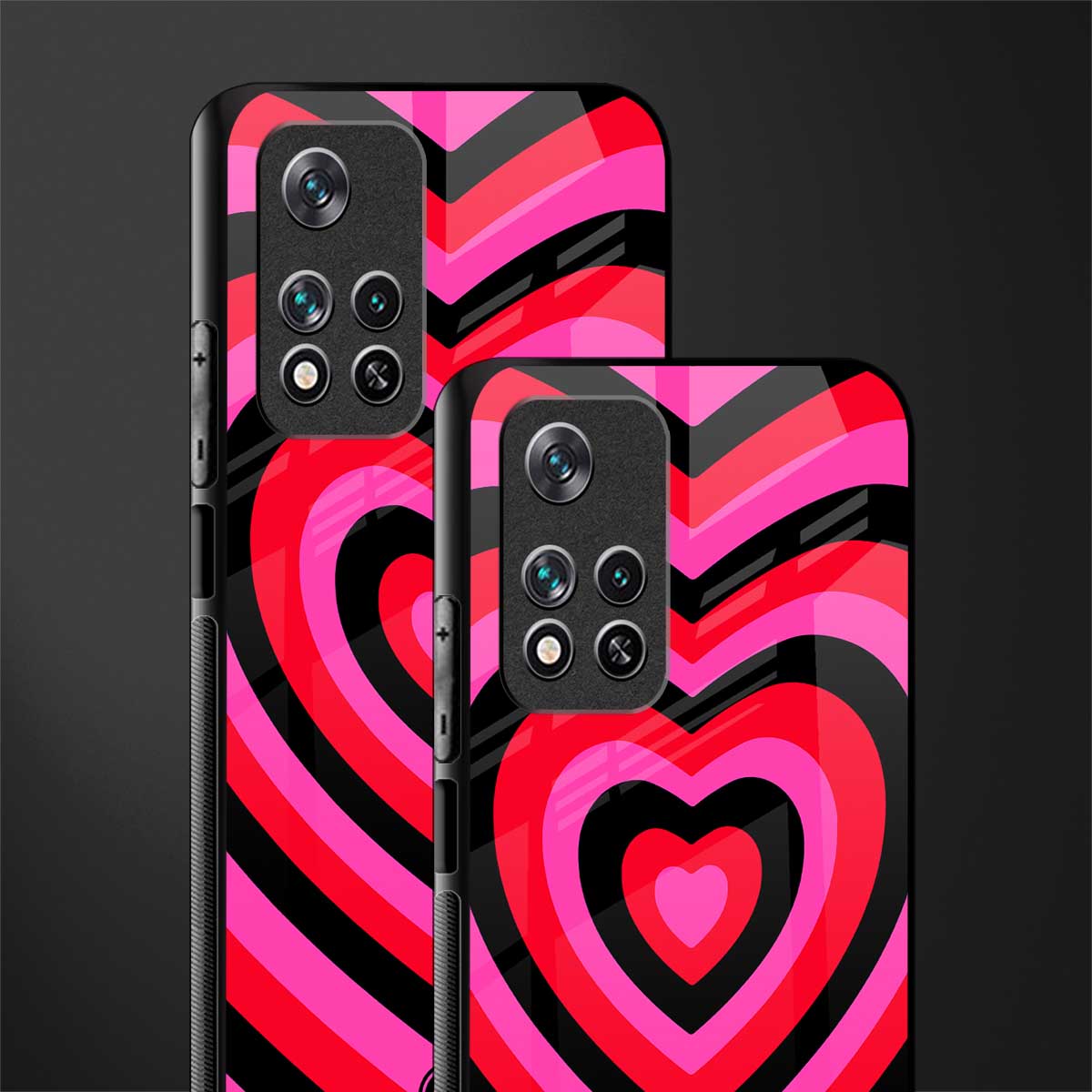 y2k black pink hearts aesthetic glass case for xiaomi 11i 5g image-2