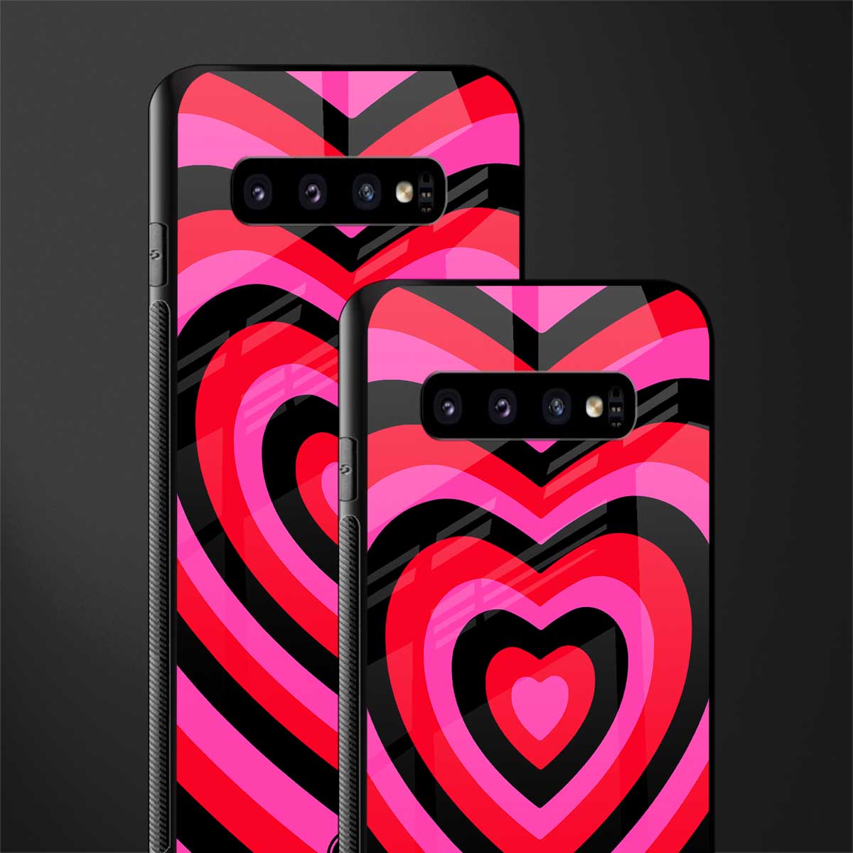 y2k black pink hearts aesthetic glass case for samsung galaxy s10 plus image-2