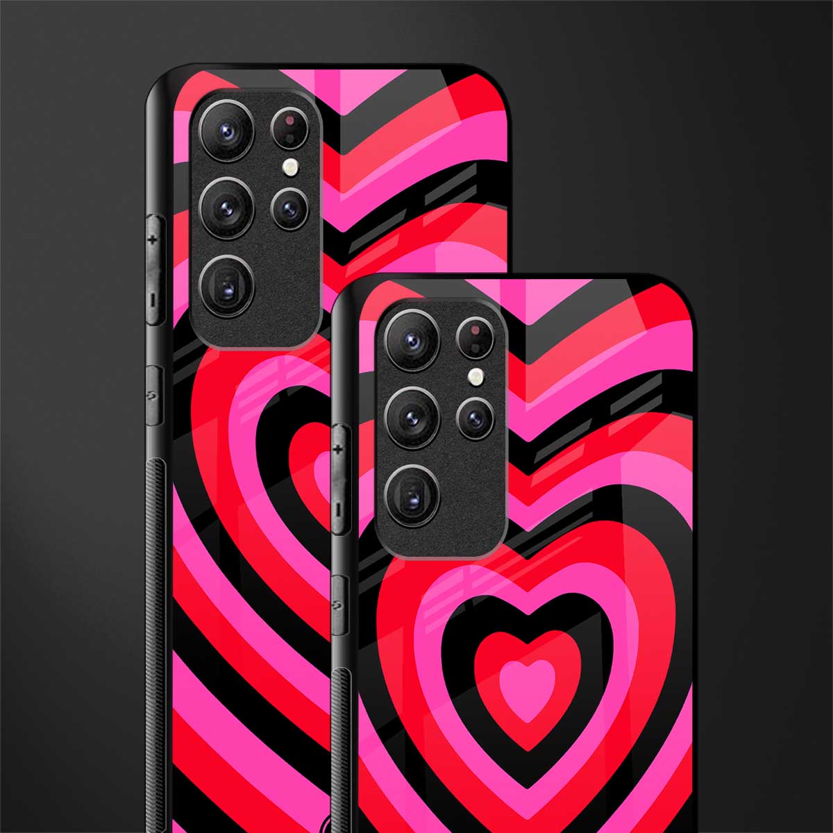 y2k black pink hearts aesthetic glass case for samsung galaxy s21 ultra image-2