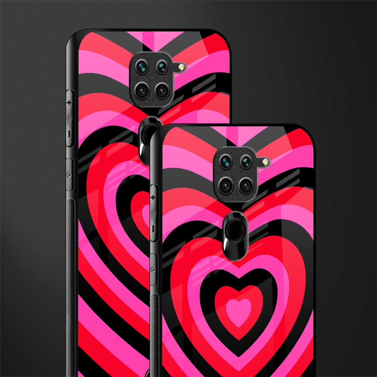 y2k black pink hearts aesthetic glass case for redmi note 9 image-2