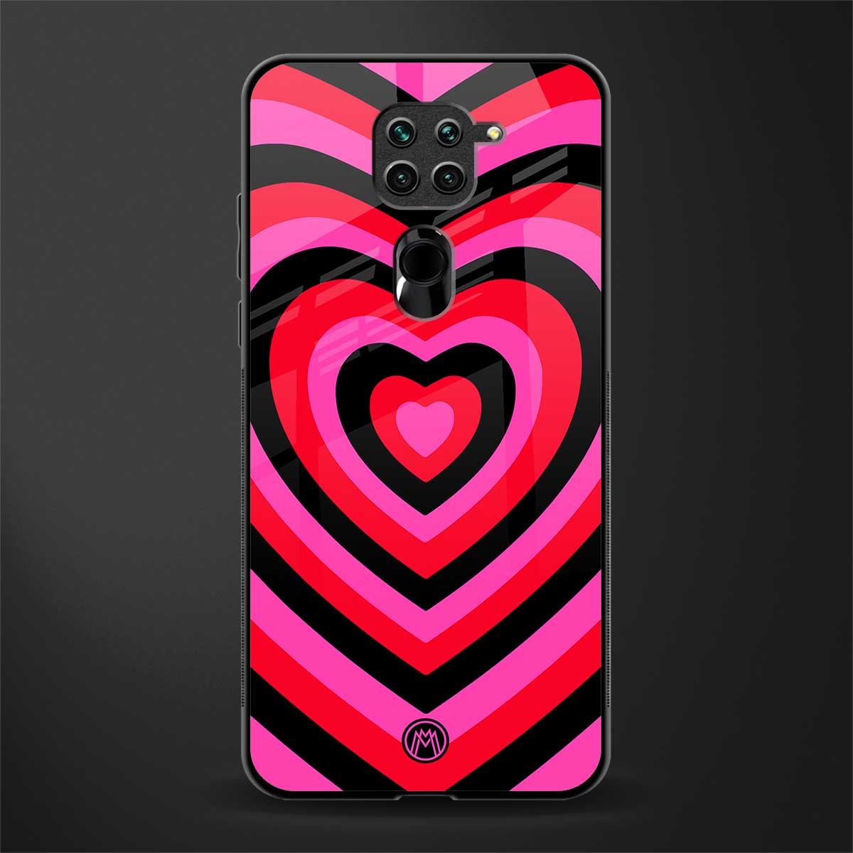 y2k black pink hearts aesthetic glass case for redmi note 9 image