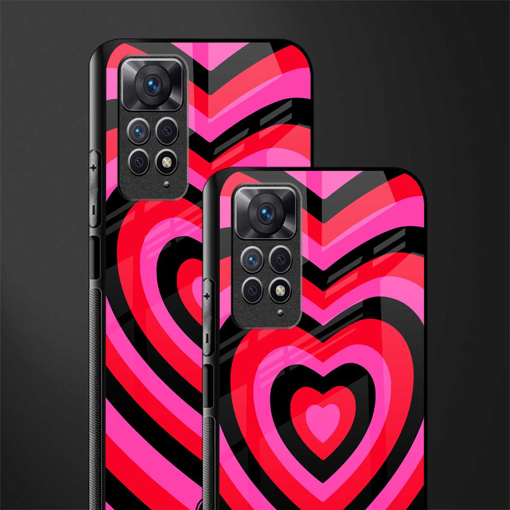 y2k black pink hearts aesthetic glass case for redmi note 11 image-2