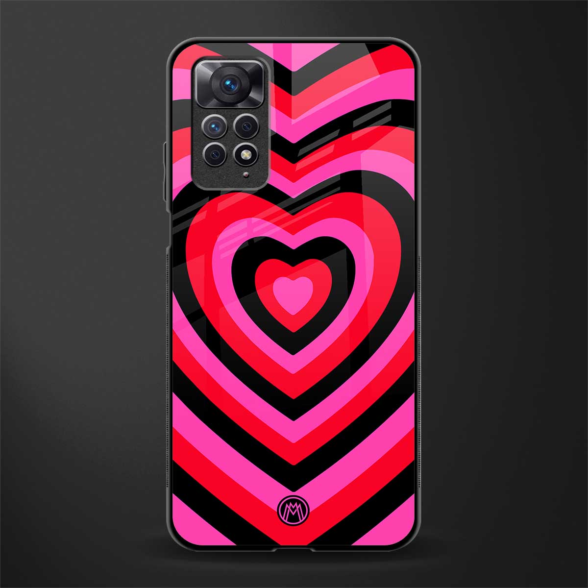 y2k black pink hearts aesthetic glass case for redmi note 11s image