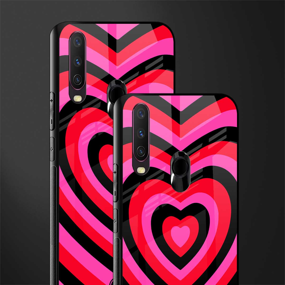 y2k black pink hearts aesthetic glass case for vivo y17 image-2