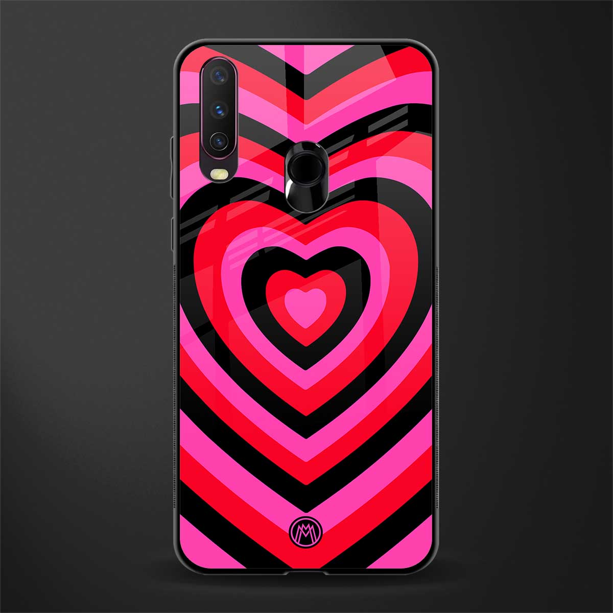 y2k black pink hearts aesthetic glass case for vivo y12 image
