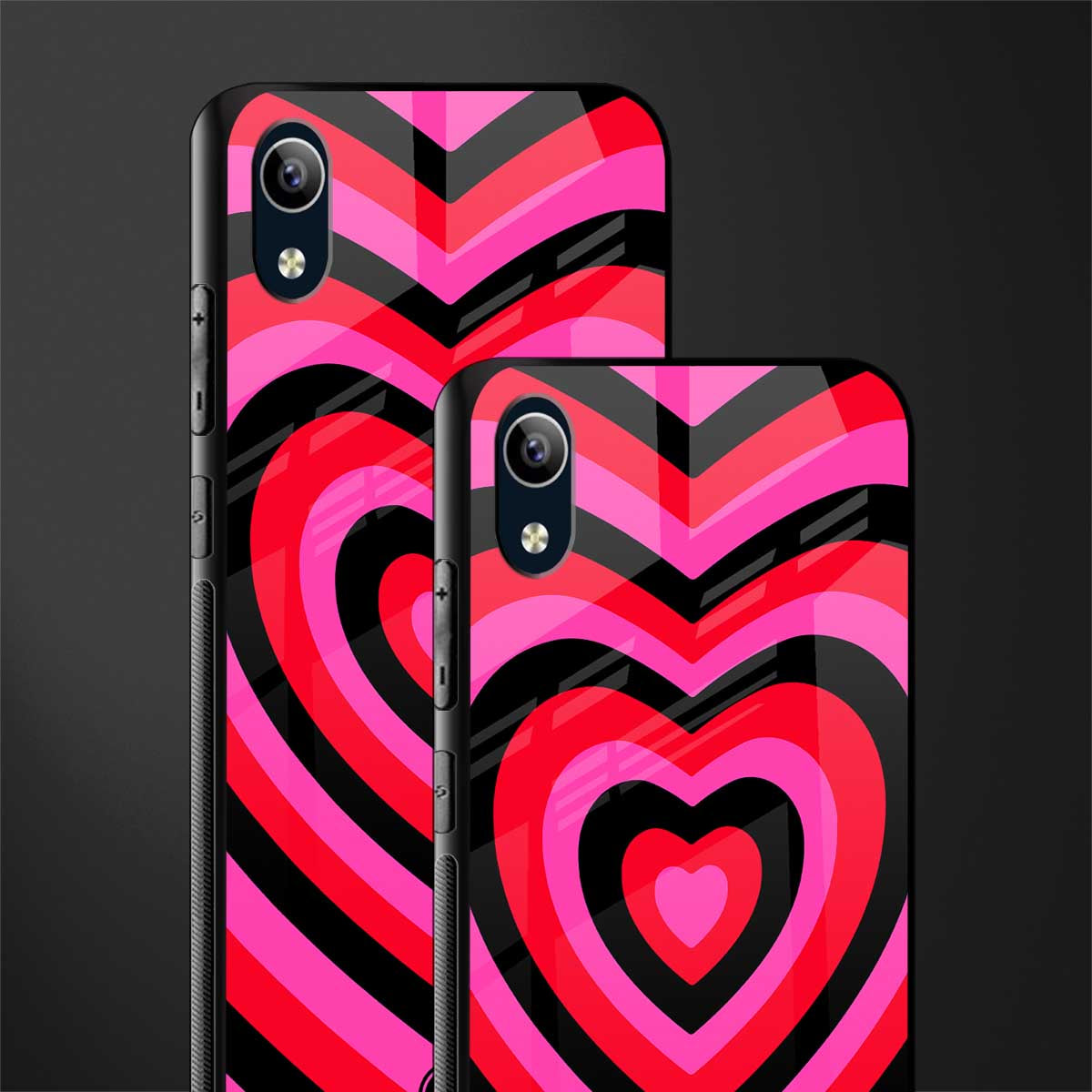 y2k black pink hearts aesthetic glass case for vivo y1s without fingerprint image-2