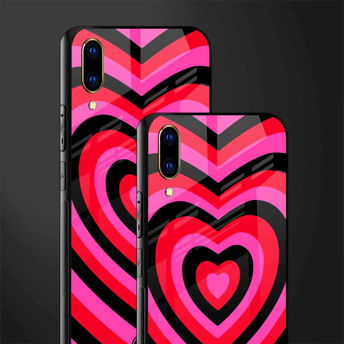y2k black pink hearts aesthetic glass case for vivo v11 pro image-2