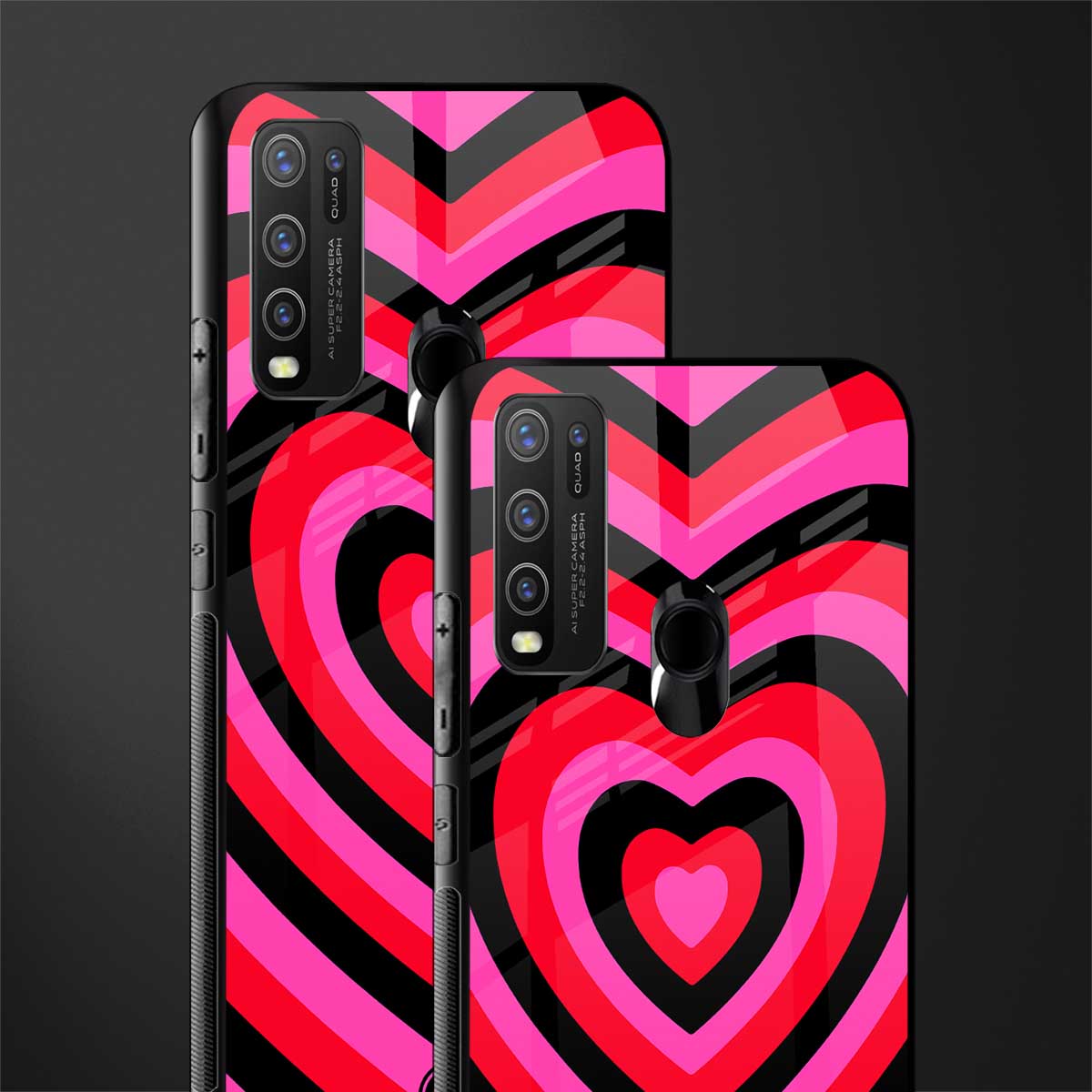 y2k black pink hearts aesthetic glass case for vivo y50 image-2