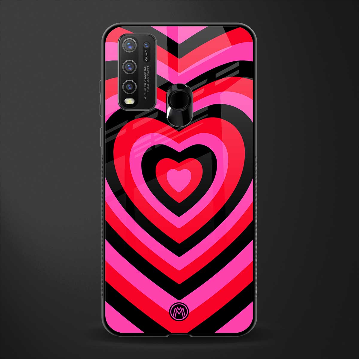 y2k black pink hearts aesthetic glass case for vivo y30 image