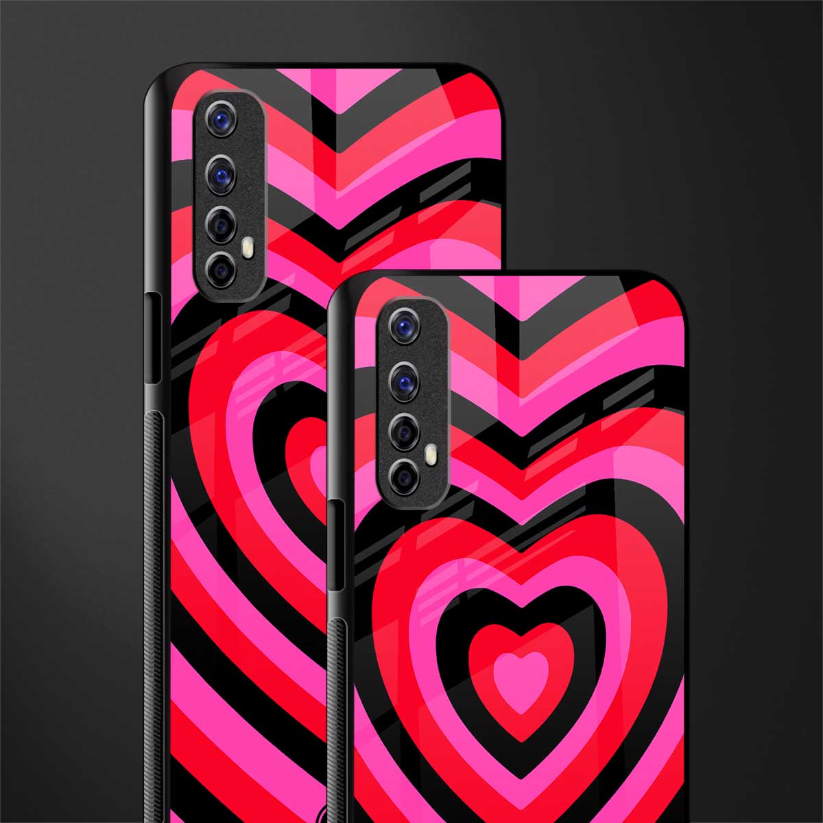 y2k black pink hearts aesthetic glass case for realme 7 image-2