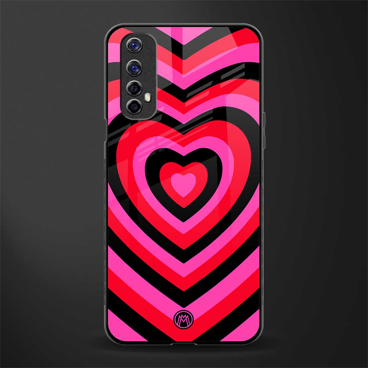 y2k black pink hearts aesthetic glass case for realme 7 image
