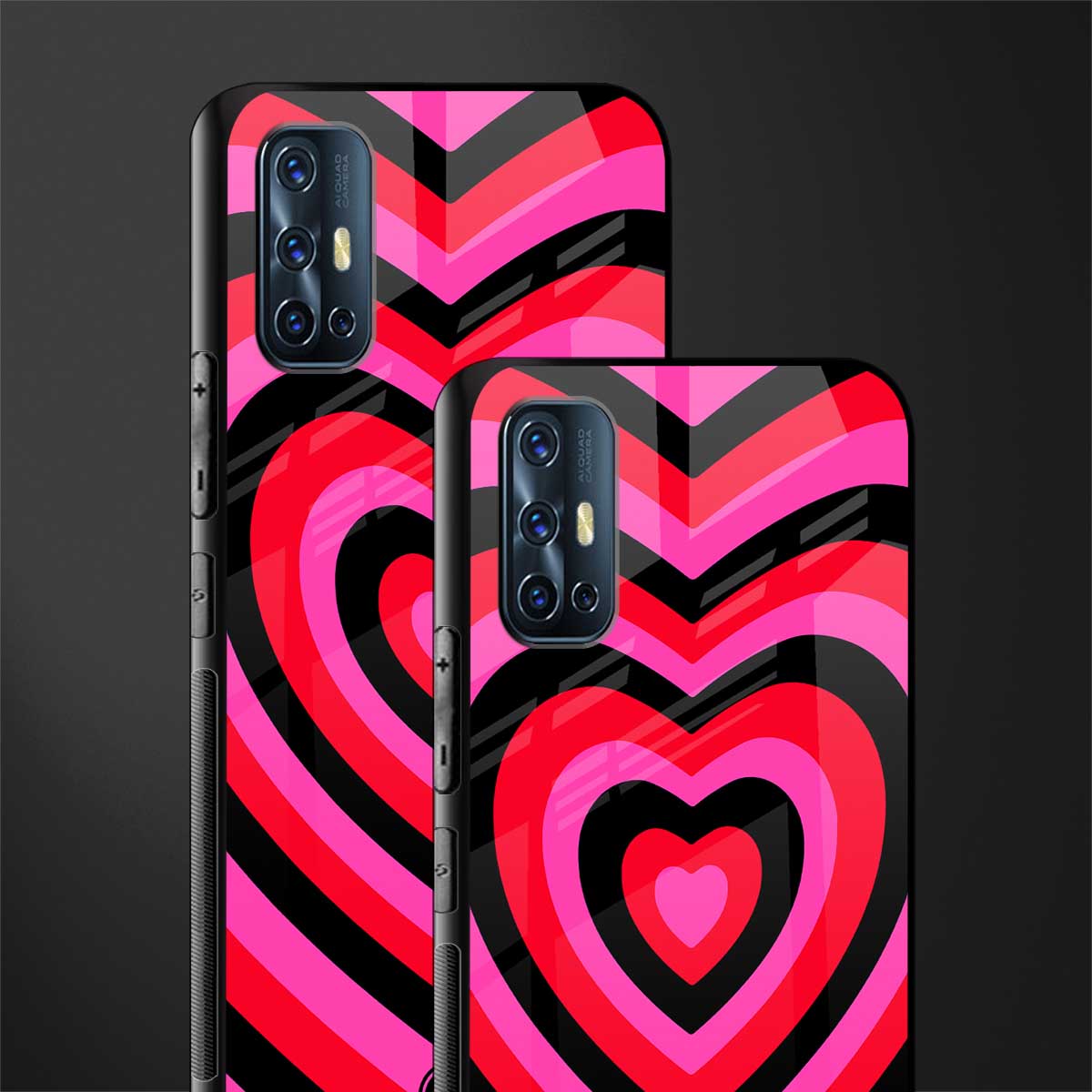y2k black pink hearts aesthetic glass case for vivo v17 image-2
