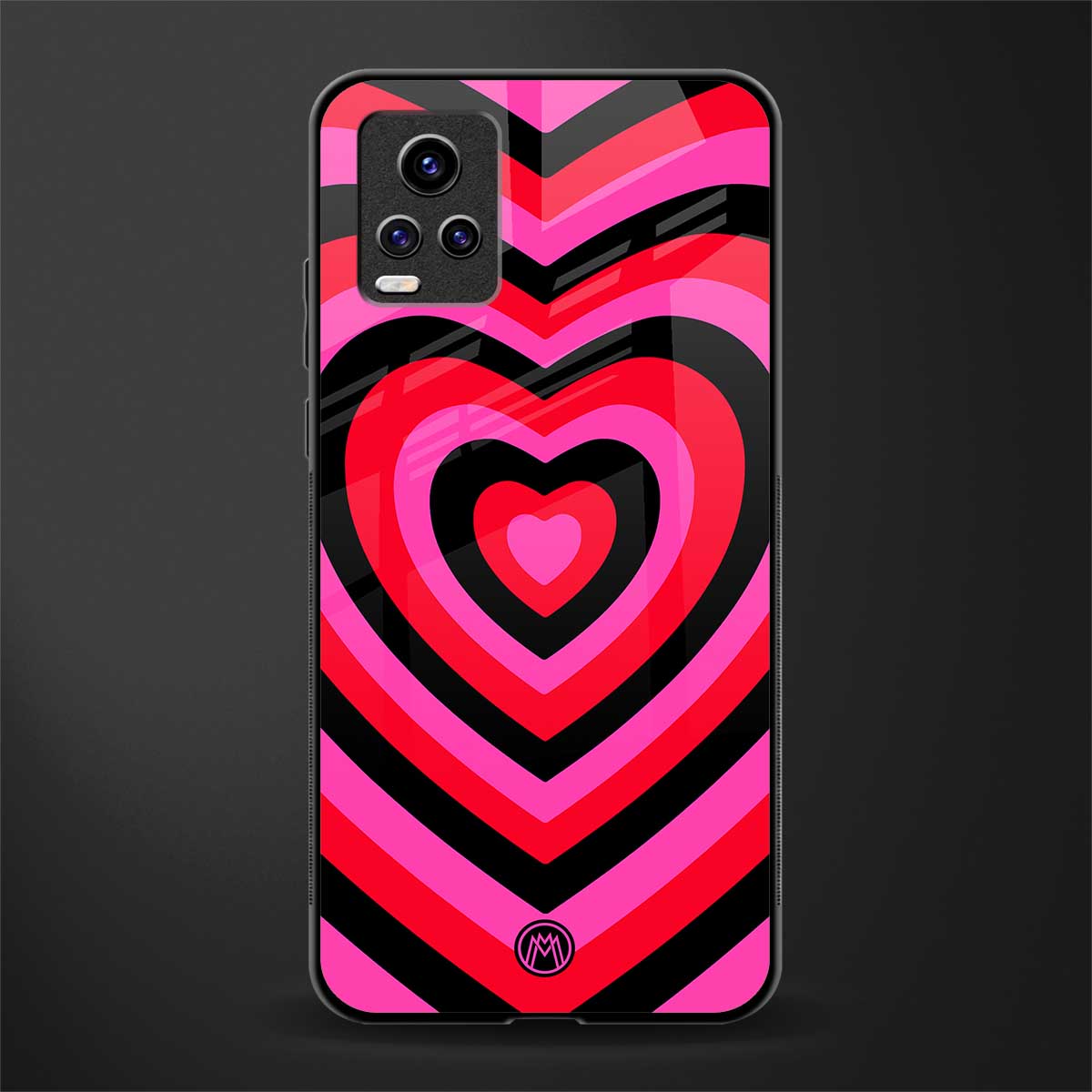 y2k black pink hearts aesthetic glass case for vivo v20 image