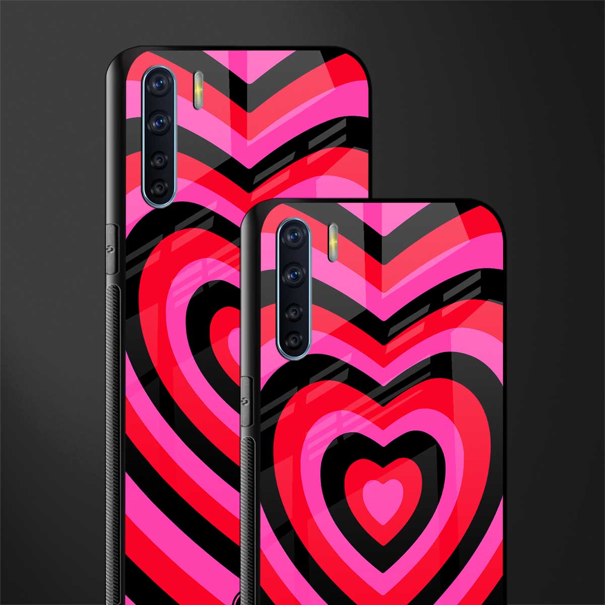 y2k black pink hearts aesthetic glass case for oppo f15 image-2