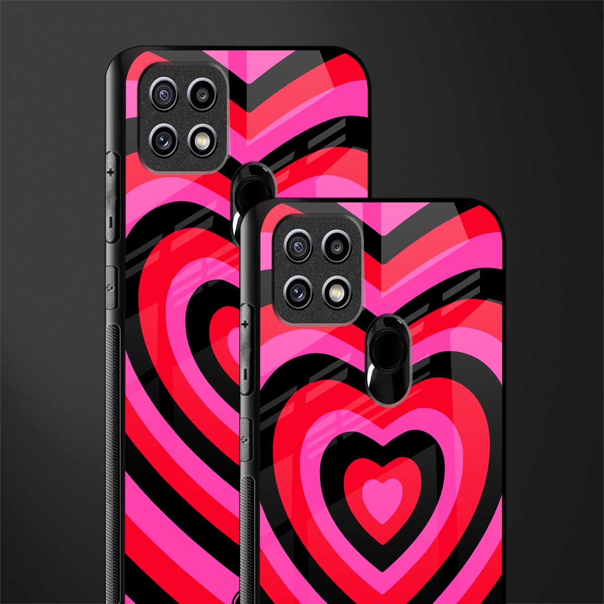 y2k black pink hearts aesthetic glass case for oppo a15 image-2