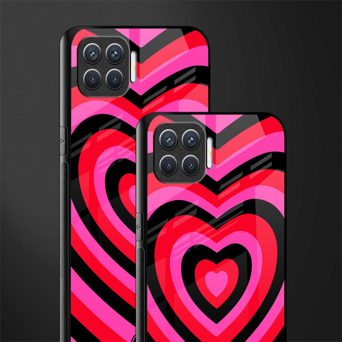 y2k black pink hearts aesthetic glass case for oppo f17 image-2