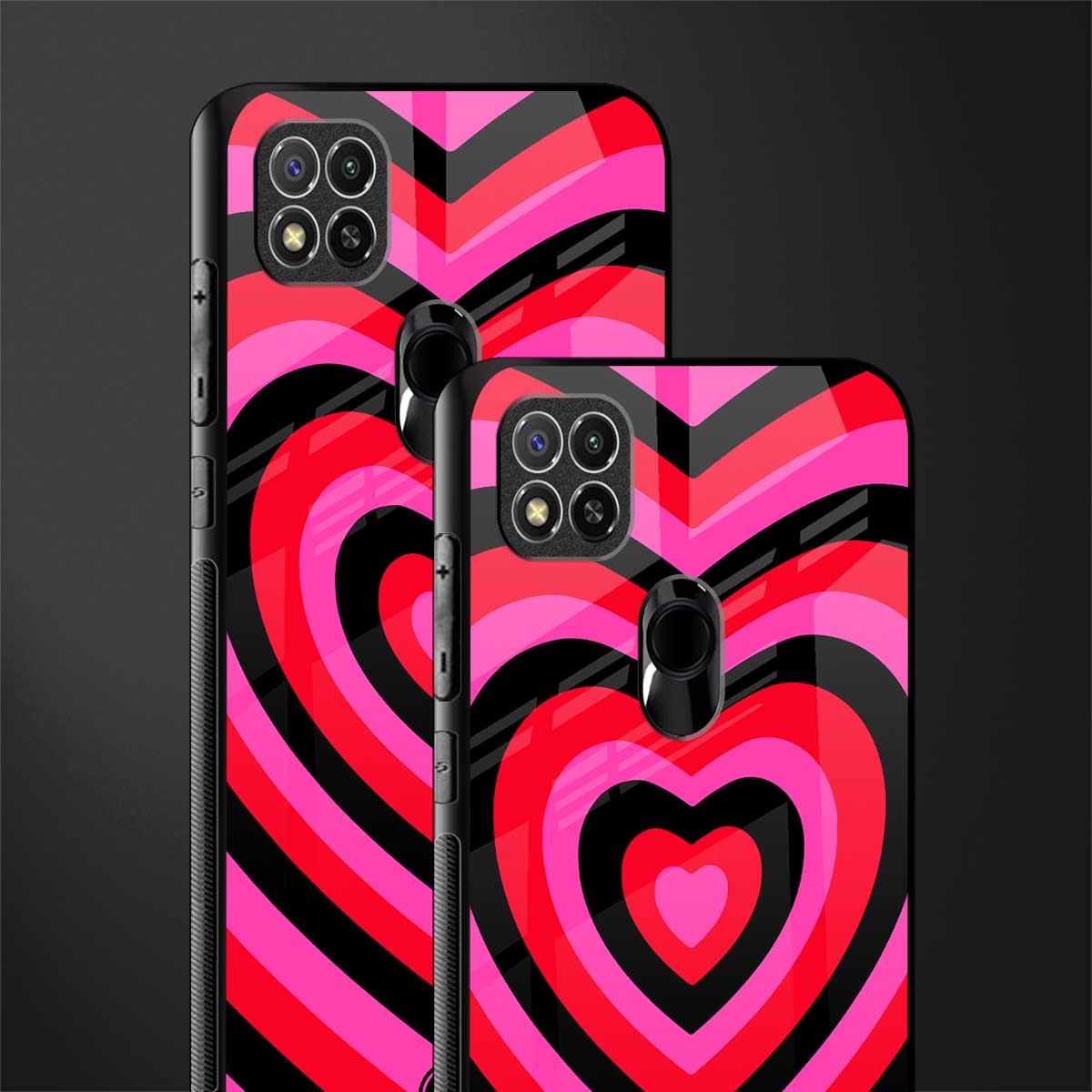 y2k black pink hearts aesthetic glass case for redmi 9 image-2