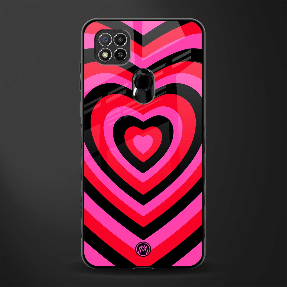 y2k black pink hearts aesthetic glass case for redmi 9 image