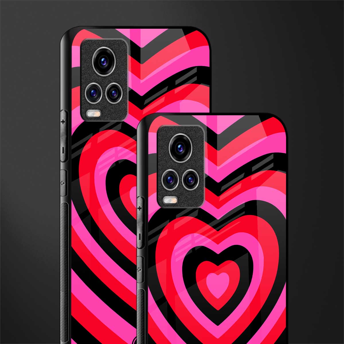 y2k black pink hearts aesthetic glass case for vivo v20 pro image-2