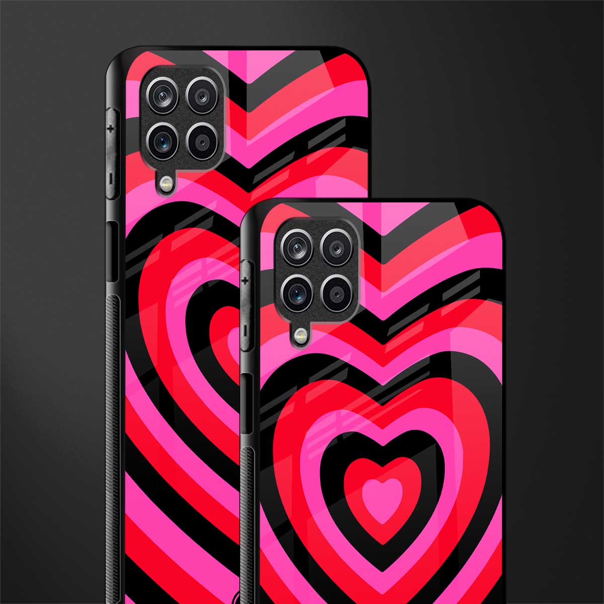 y2k black pink hearts aesthetic glass case for samsung galaxy f12 image-2