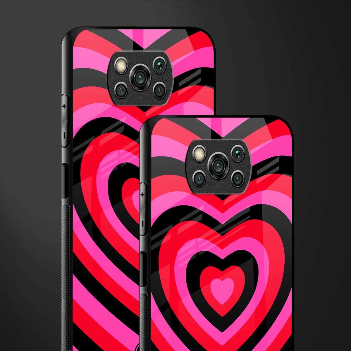 y2k black pink hearts aesthetic glass case for poco x3 pro image-2