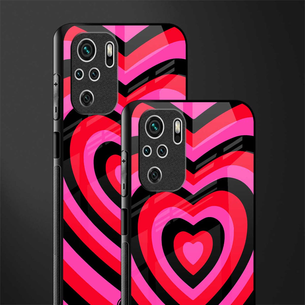 y2k black pink hearts aesthetic glass case for redmi note 10s image-2