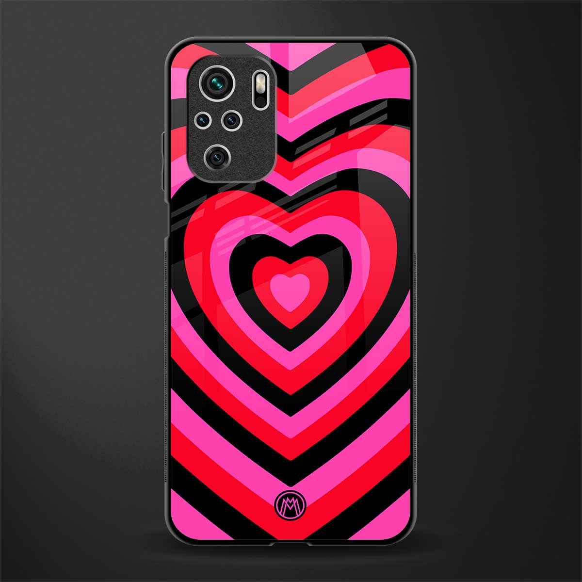 y2k black pink hearts aesthetic glass case for redmi note 10 image