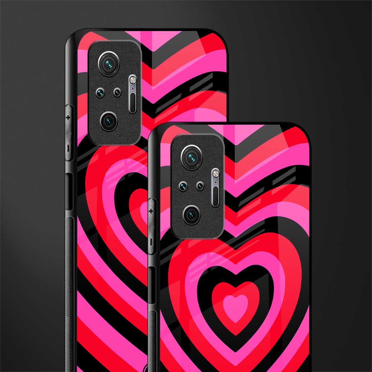 y2k black pink hearts aesthetic glass case for redmi note 10 pro image-2