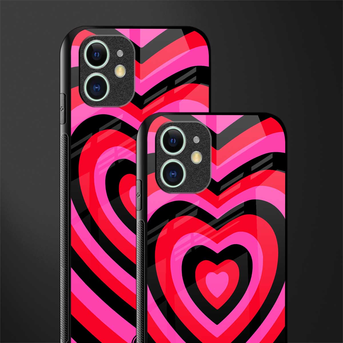 y2k black pink hearts aesthetic glass case for iphone 12 image-2
