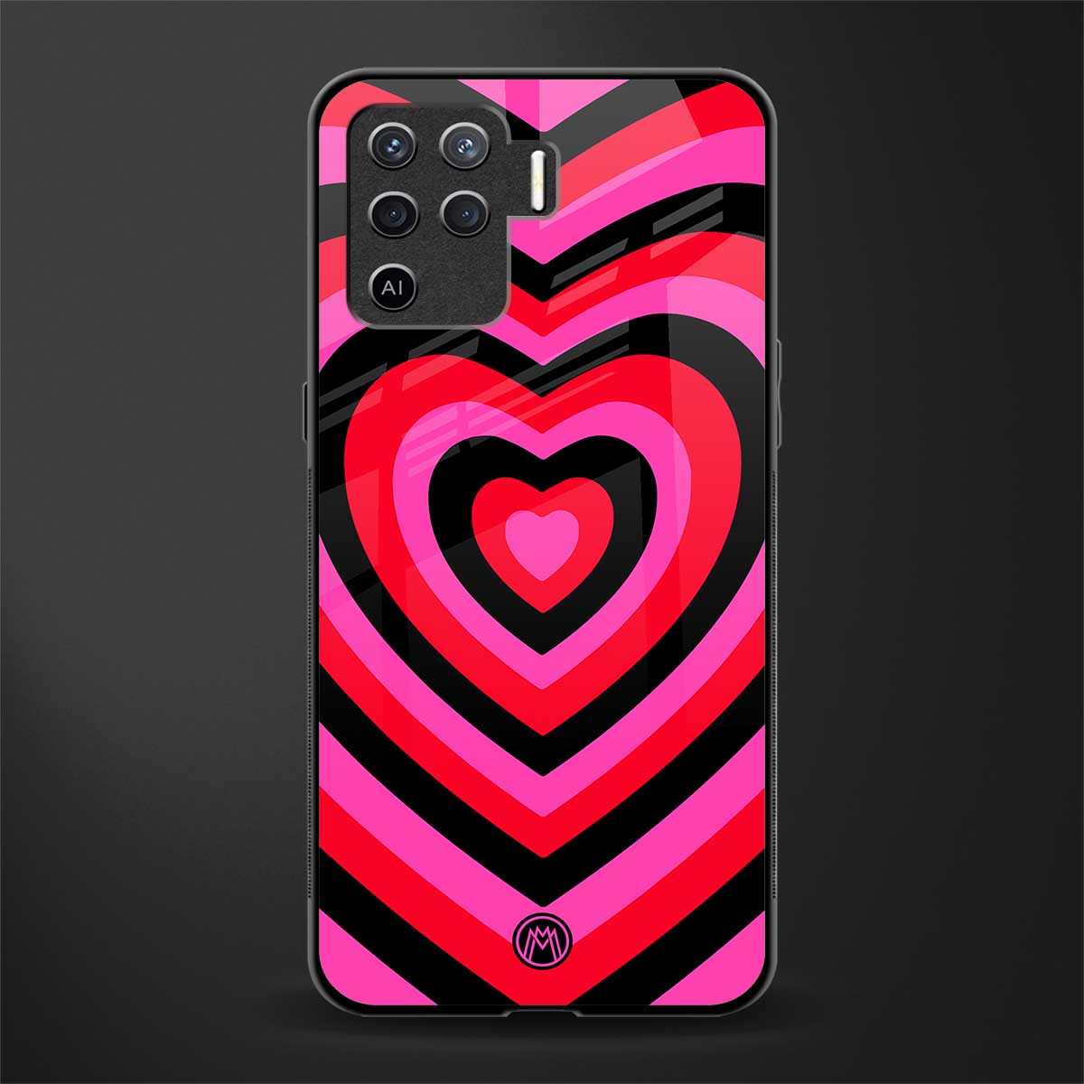 y2k black pink hearts aesthetic glass case for oppo f19 pro image