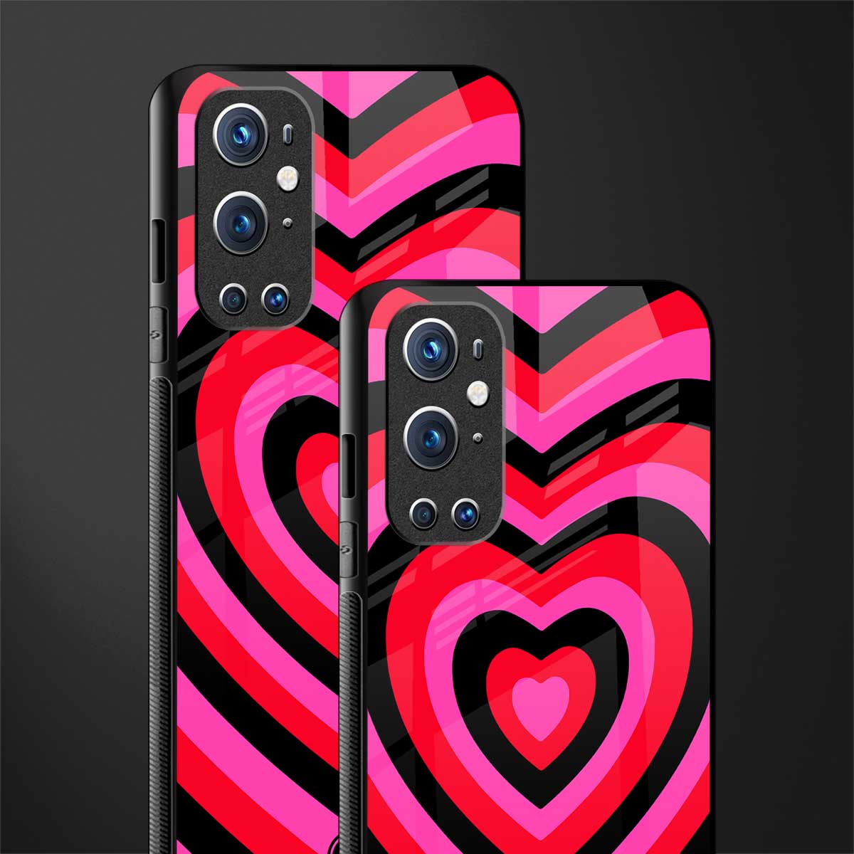 y2k black pink hearts aesthetic glass case for oneplus 9 pro image-2