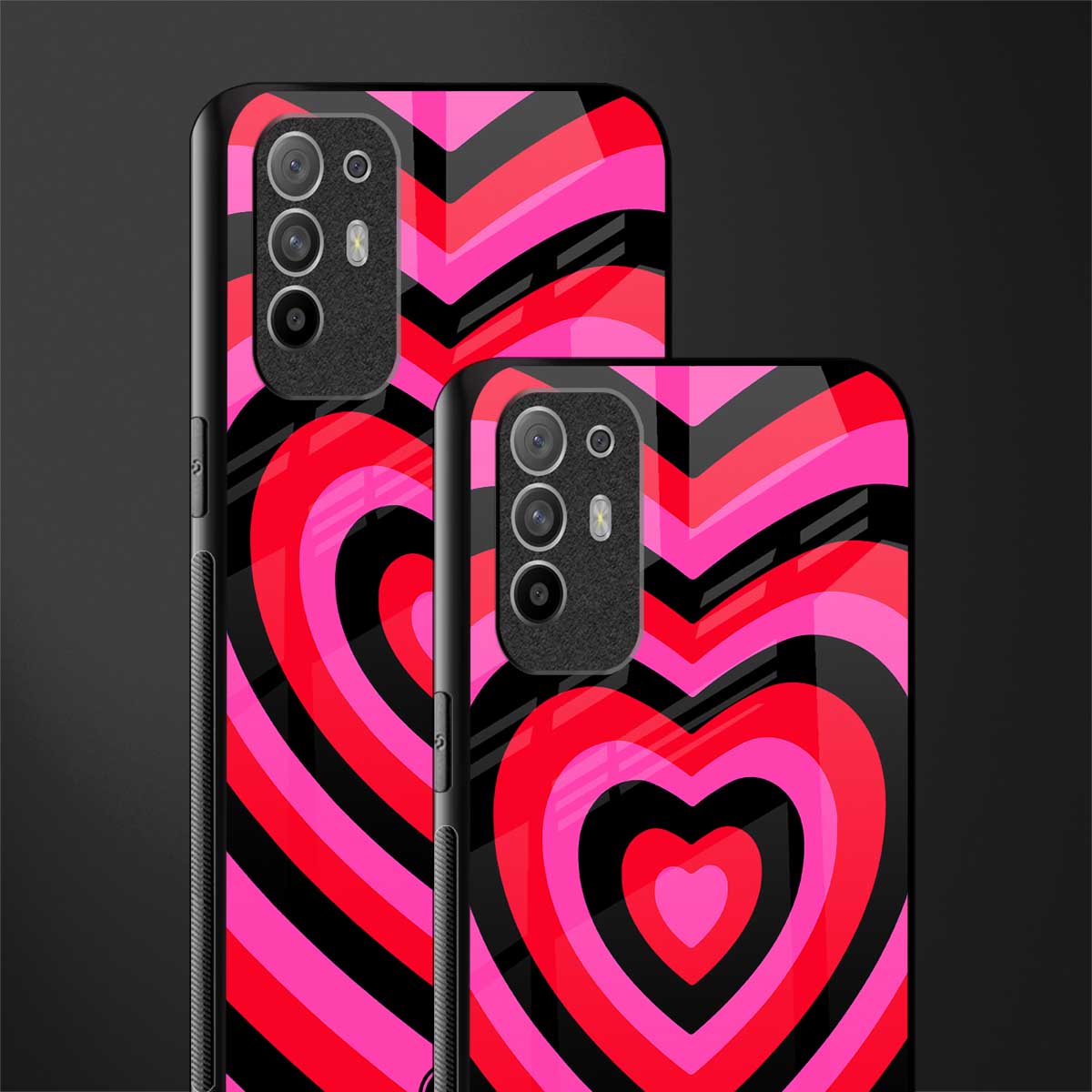 y2k black pink hearts aesthetic glass case for oppo f19 pro plus image-2