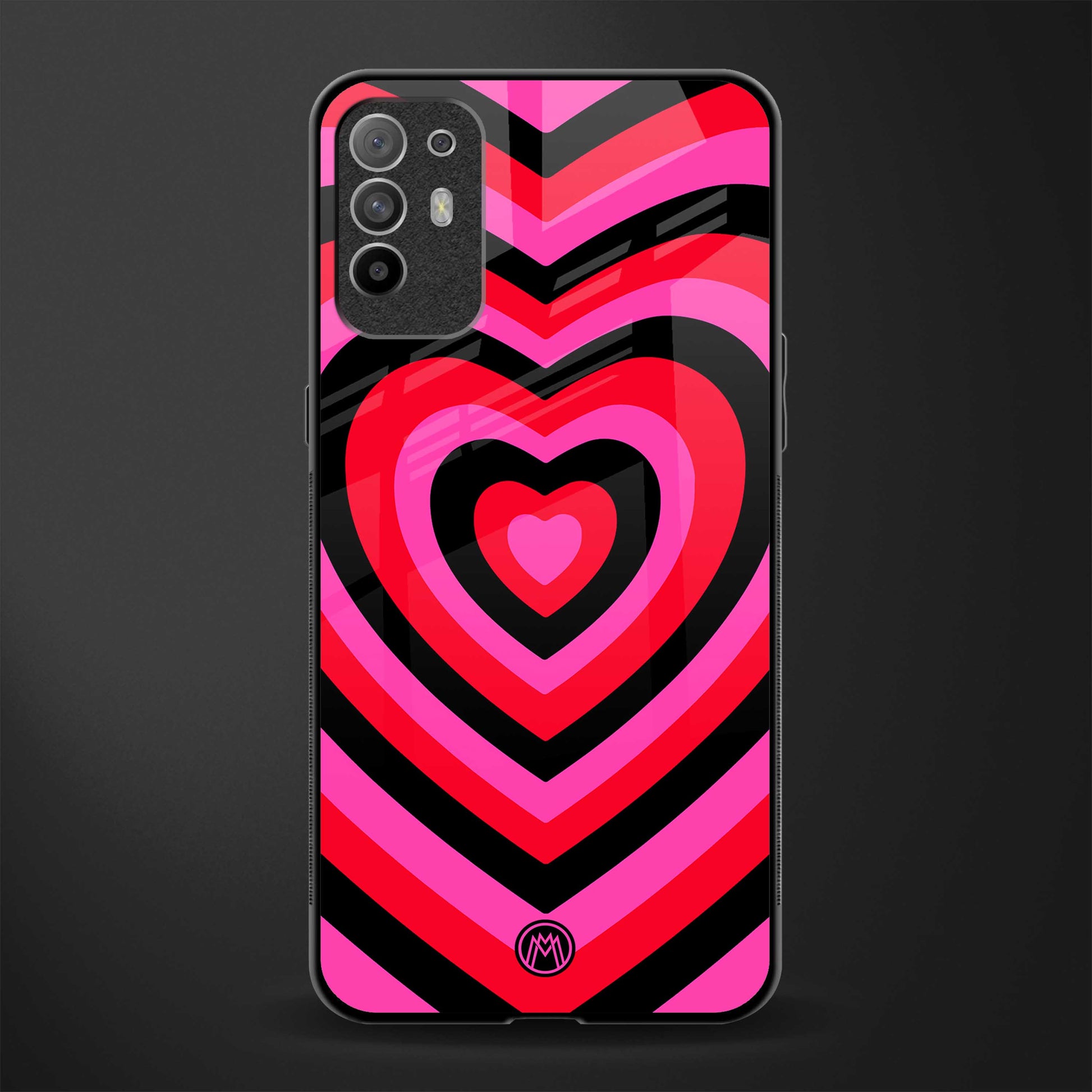y2k black pink hearts aesthetic glass case for oppo f19 pro plus image