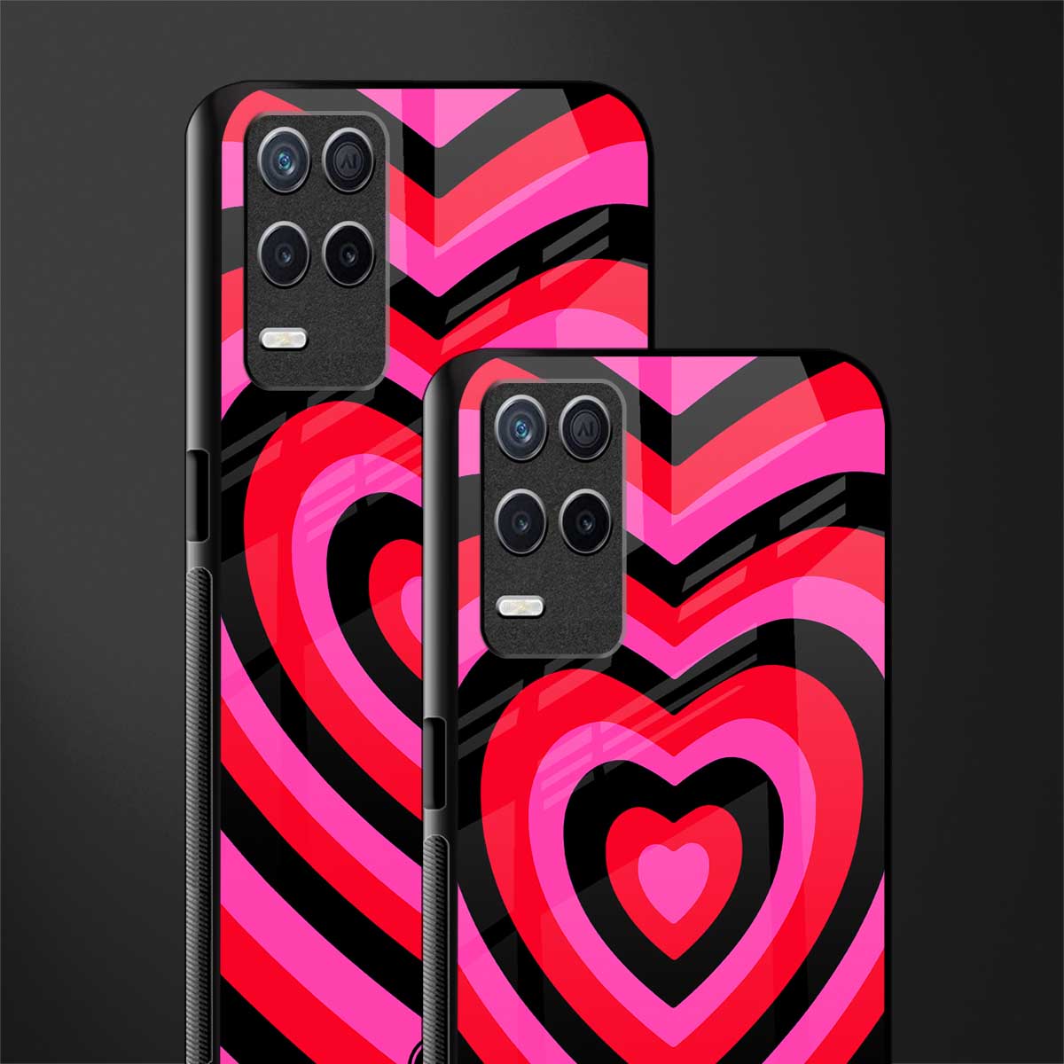 y2k black pink hearts aesthetic glass case for realme 8 5g image-2