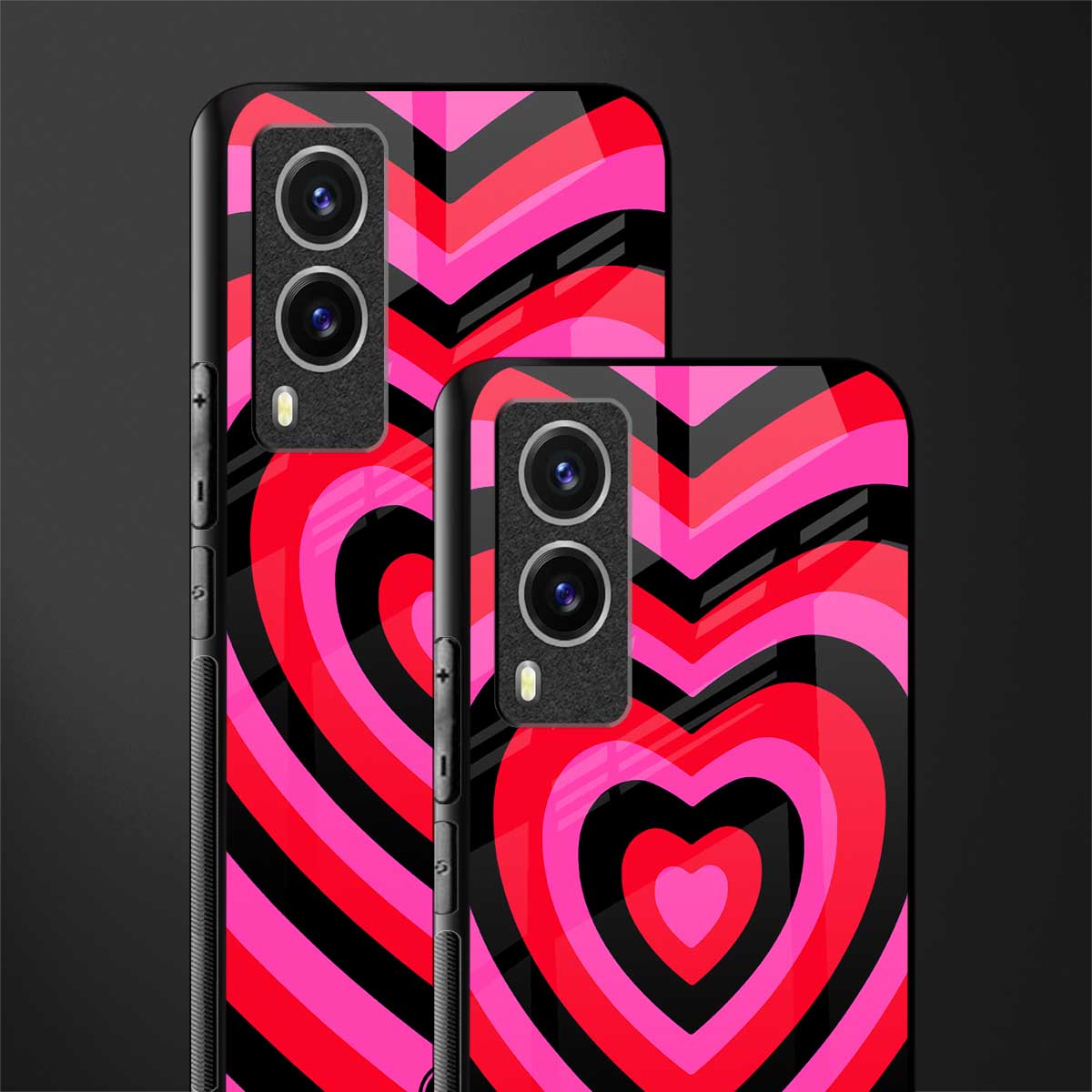 y2k black pink hearts aesthetic glass case for vivo v21e 5g image-2