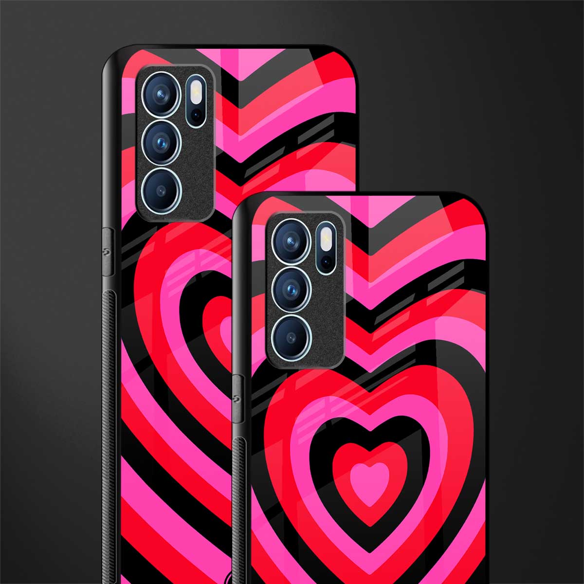 y2k black pink hearts aesthetic glass case for oppo reno6 5g image-2