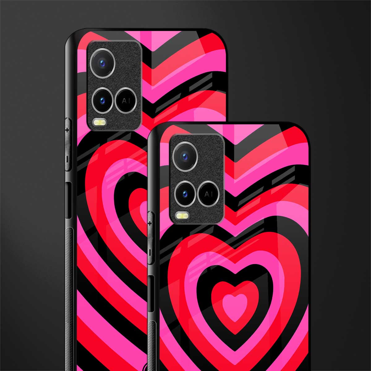 y2k black pink hearts aesthetic glass case for vivo y21t image-2