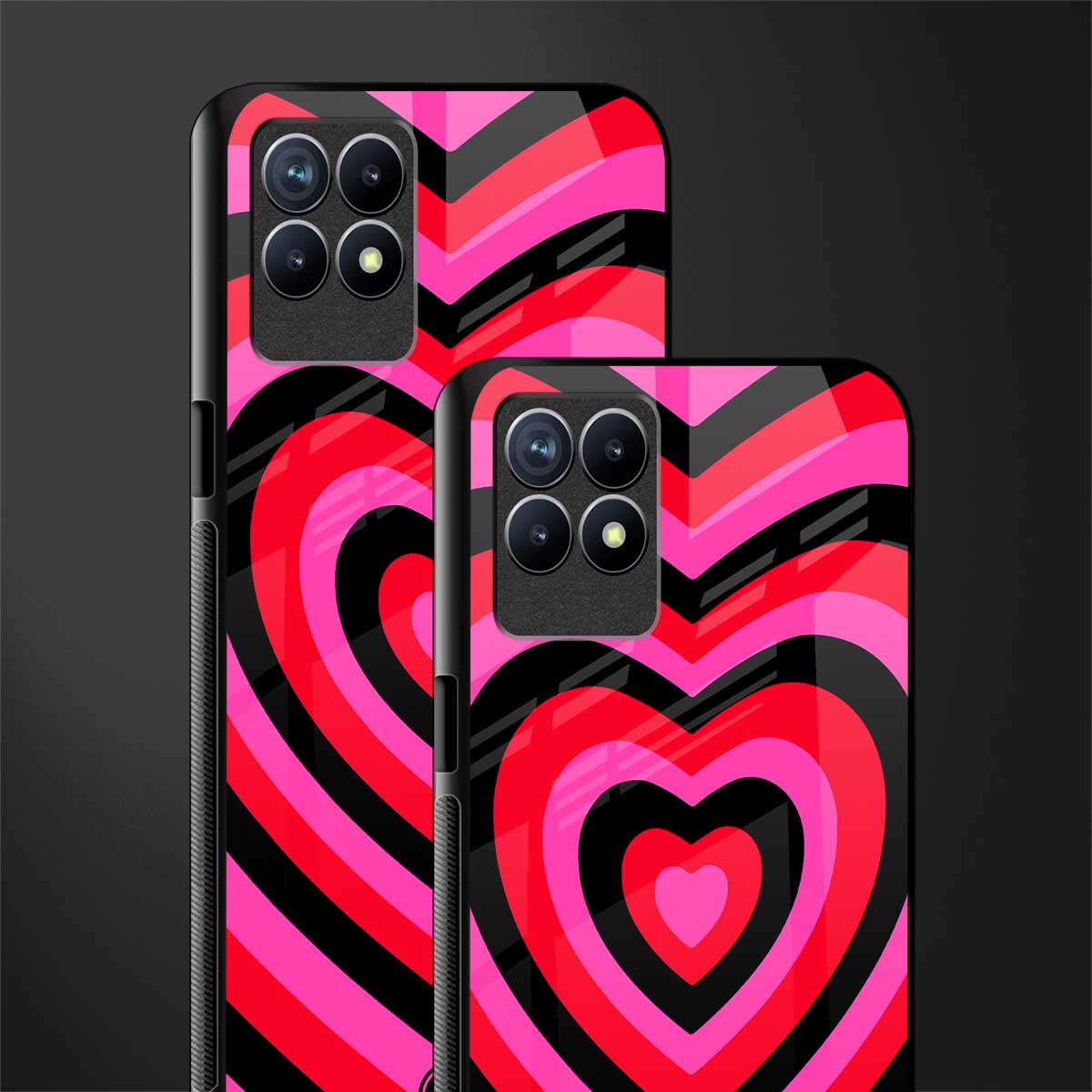 y2k black pink hearts aesthetic glass case for realme 8i image-2