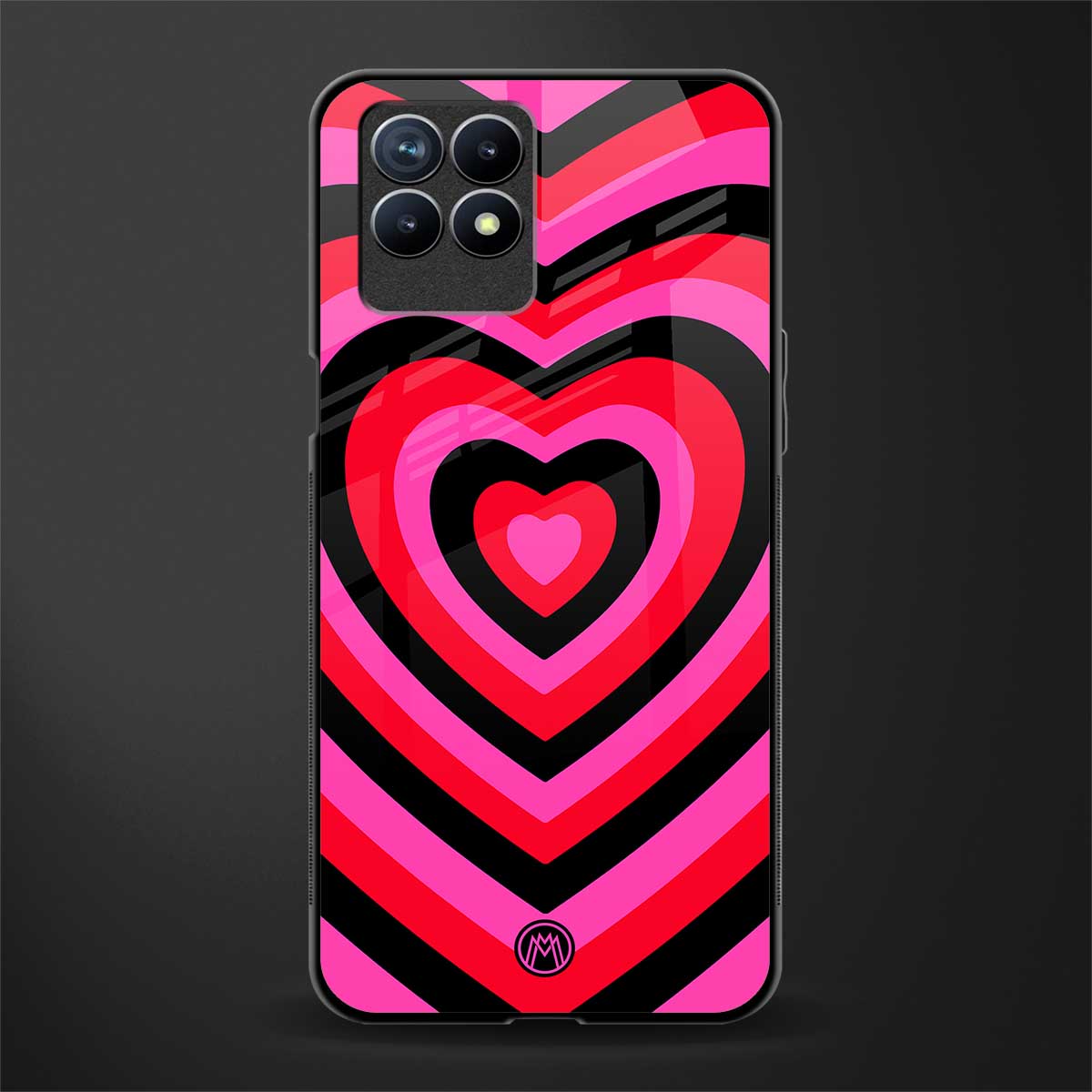 y2k black pink hearts aesthetic glass case for realme 8i image