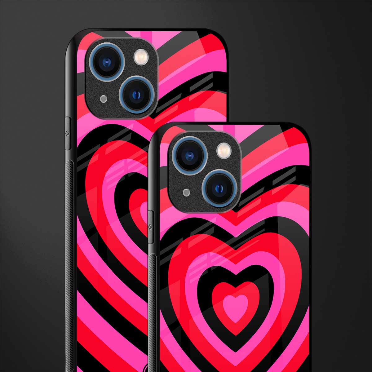 y2k black pink hearts aesthetic glass case for iphone 13 mini image-2