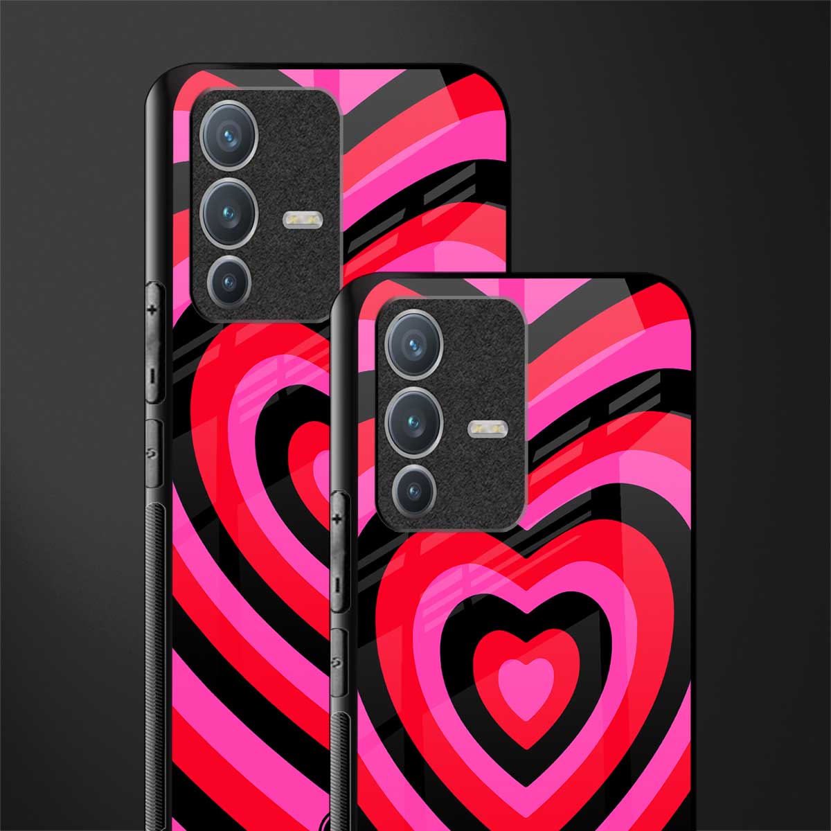 y2k black pink hearts aesthetic glass case for vivo v23 pro 5g image-2