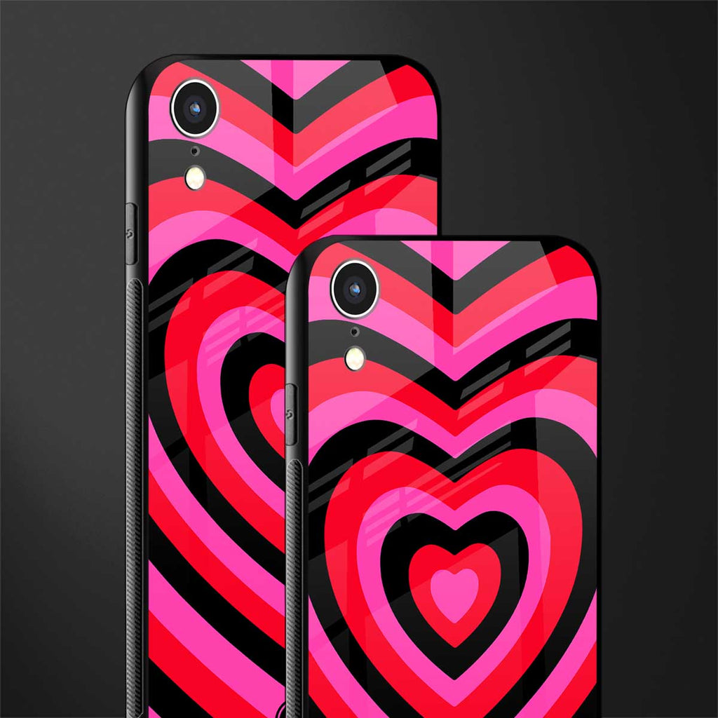y2k black pink hearts aesthetic glass case for iphone xr image-2