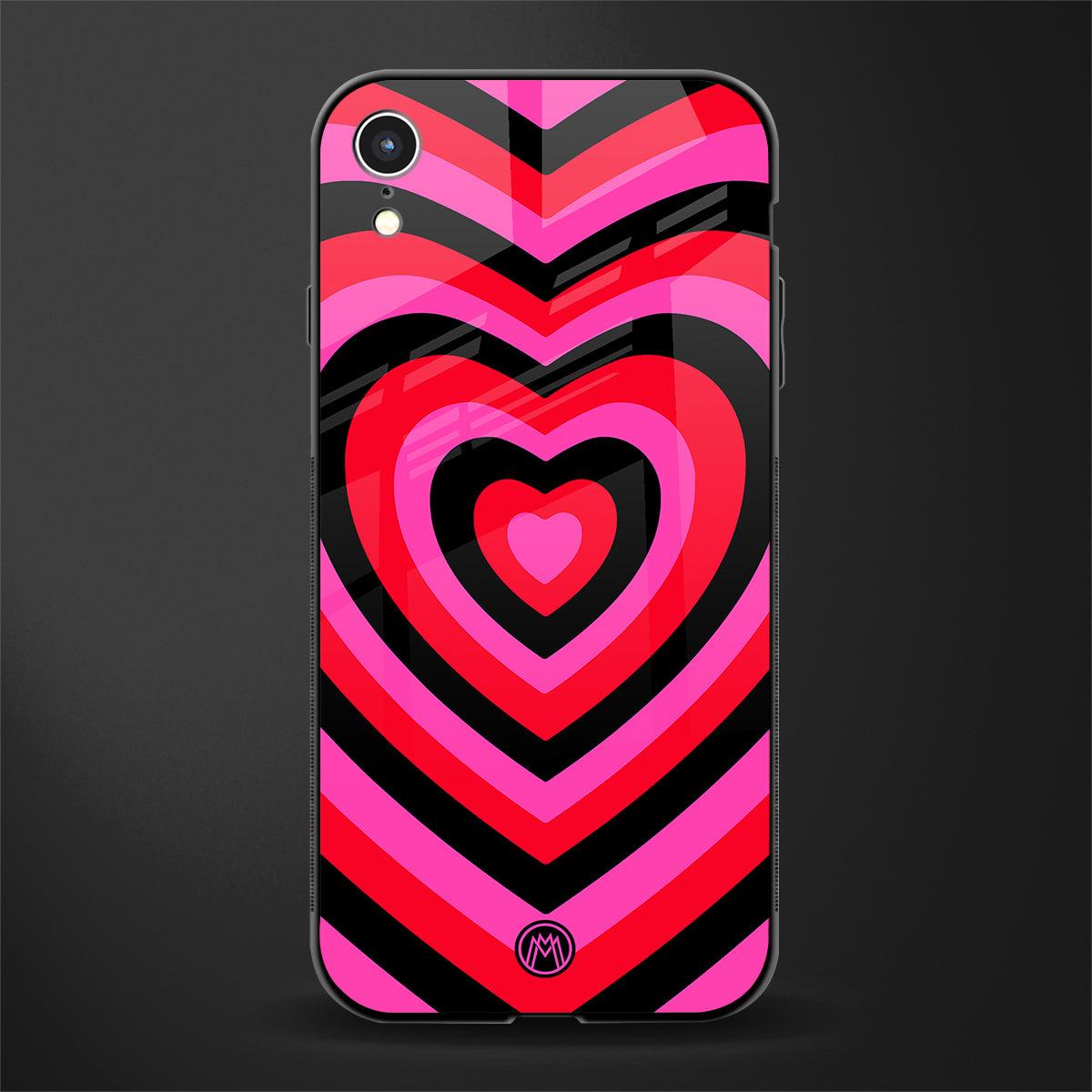 y2k black pink hearts aesthetic glass case for iphone xr image