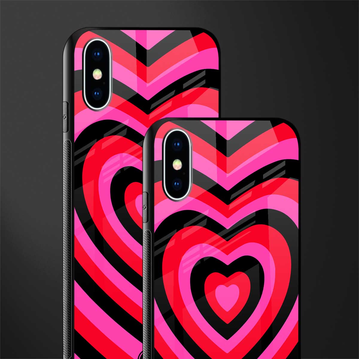 y2k black pink hearts aesthetic glass case for iphone xs image-2